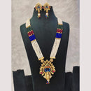 Aamrapali Elegant Gold Plated Embellished with Pota Stones and Pearls Peacock Long Necklace Set