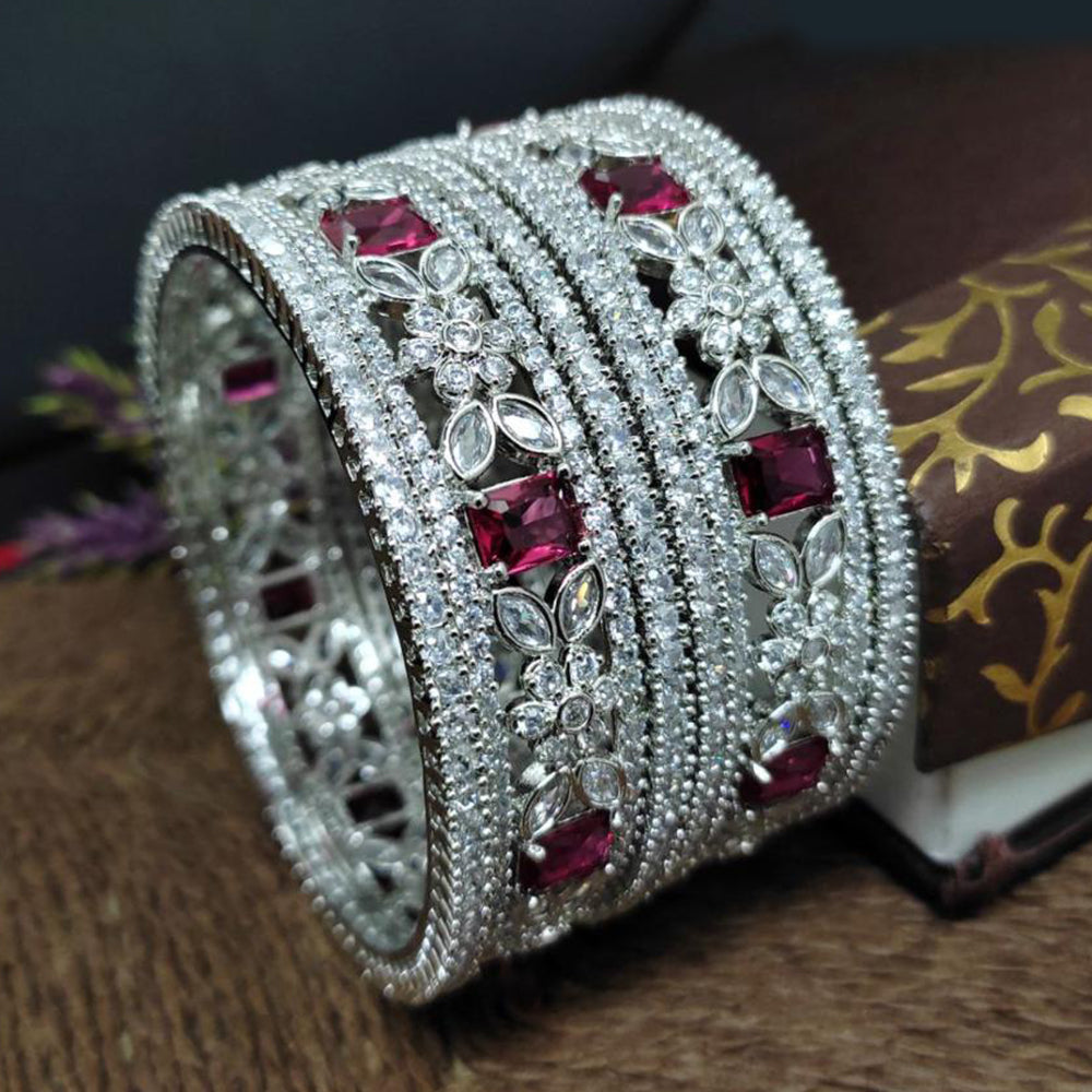 Aamrapali Traditional Yet Trendy Silver Plated with American Daimonds Detailing Bangle Set