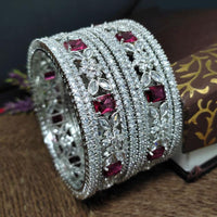 Aamrapali Traditional Yet Trendy Silver Plated with American Daimonds Detailing Bangle Set