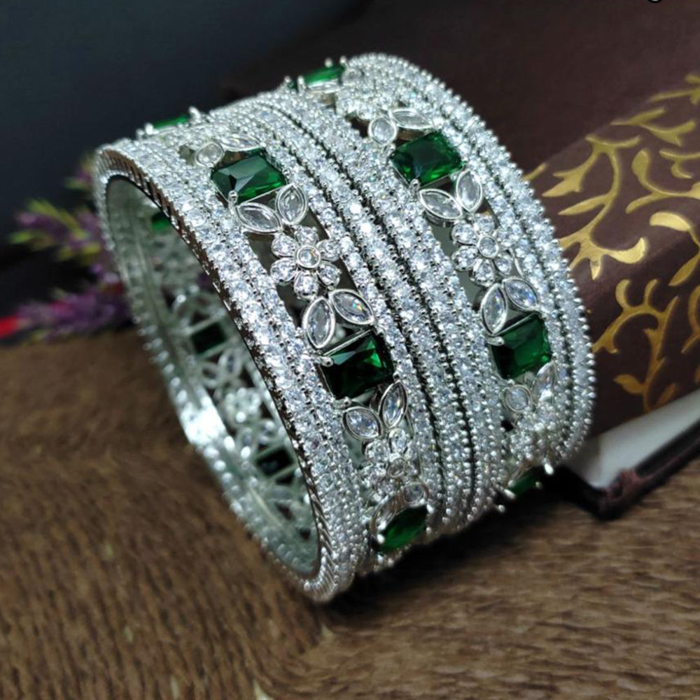 Aamrapali Traditional Yet Trendy Silver Plated with American Daimonds Detailing Bangle Set