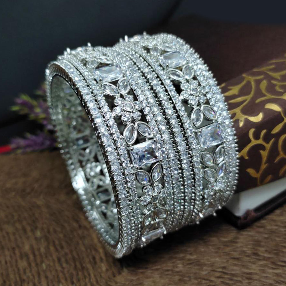 Aamrapali Traditional Yet Trendy Silver Plated with American Daimonds Detailing Bangle Set