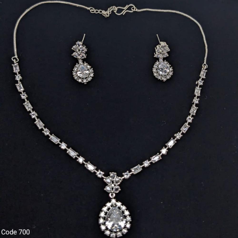 Aamrapali Glamour Silver Shine American Diamond Necklace Set
