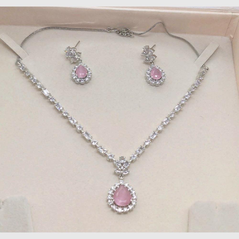 Aamrapali Glamour Silver Shine American Diamond Necklace Set