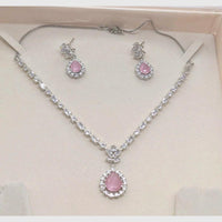 Aamrapali Glamour Silver Shine American Diamond Necklace Set