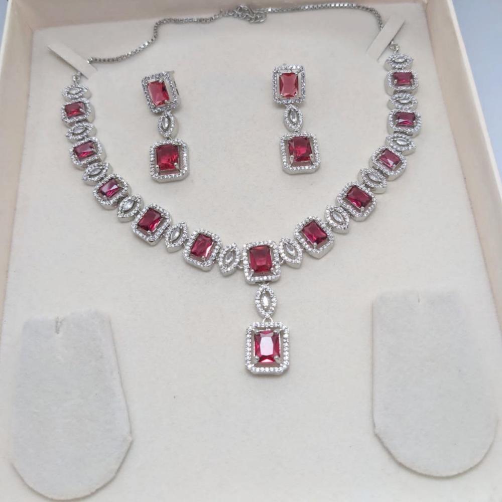 Aamrapali Glamour Silver Shine American Diamond Necklace Set