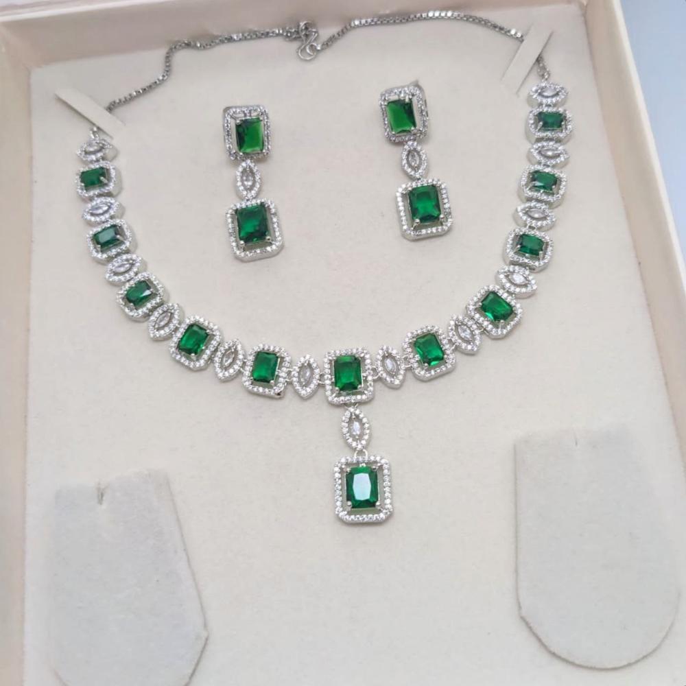 Aamrapali Glamour Silver Shine American Diamond Necklace Set