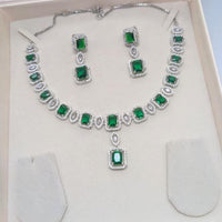 Aamrapali Glamour Silver Shine American Diamond Necklace Set