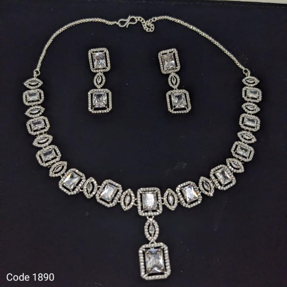 Aamrapali Glamour Silver Shine American Diamond Necklace Set