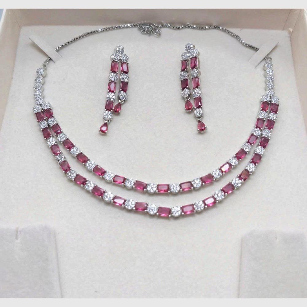 Aamrapali Glamour Silver Shine American Diamond Necklace Set