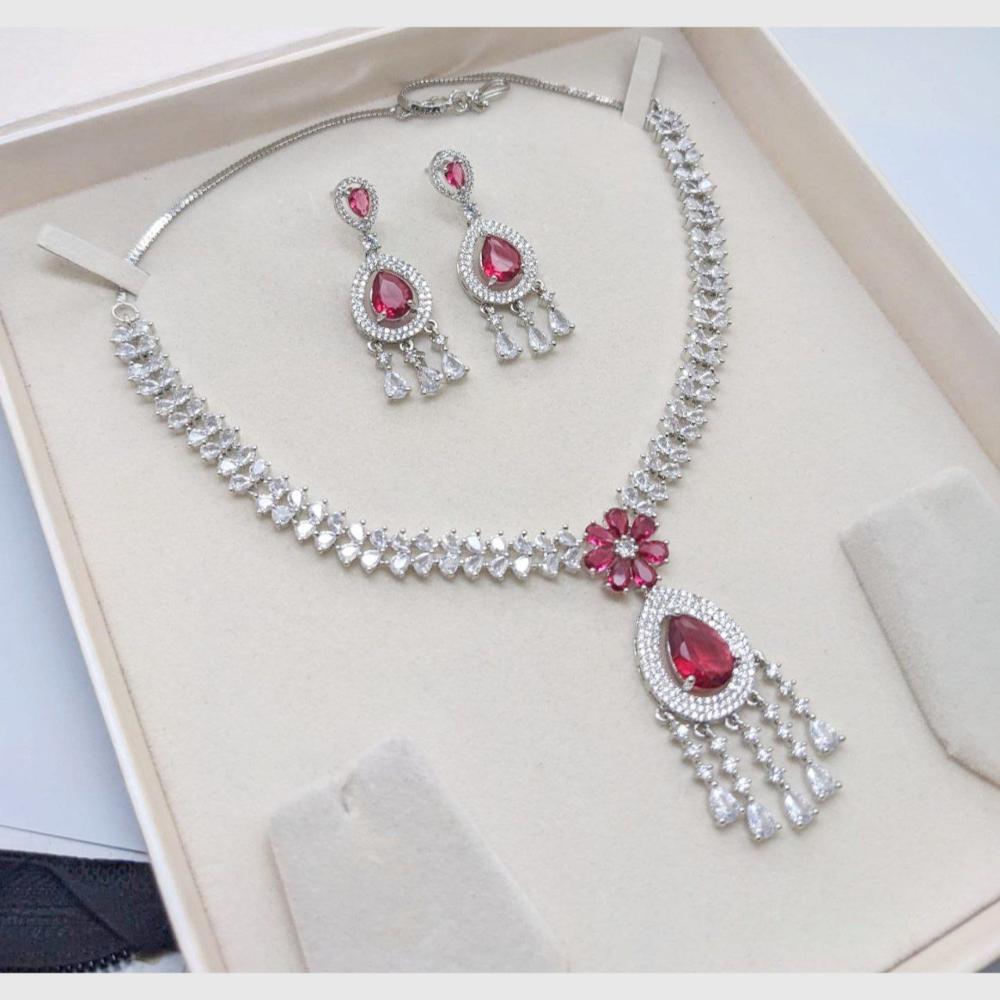 Aamrapali Glamour Silver Shine American Diamond Necklace Set