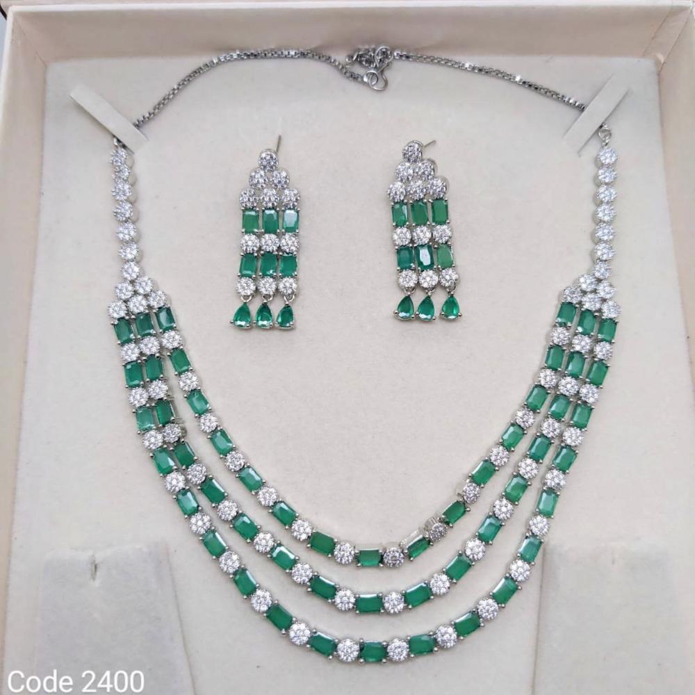 Aamrapali Glamour Silver Shine American Diamond Necklace Set