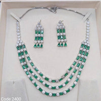 Aamrapali Glamour Silver Shine American Diamond Necklace Set