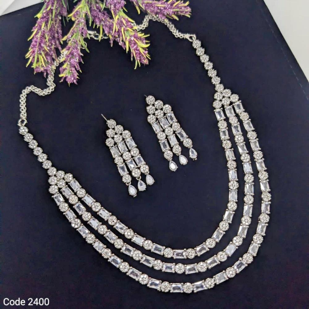Aamrapali Glamour Silver Shine American Diamond Necklace Set