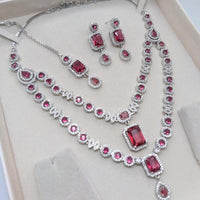 Aamrapali Glamour Silver Shine American Diamond Necklace Set
