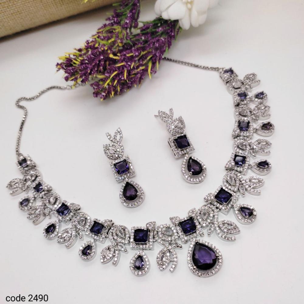 Aamrapali Glamour Silver Shine American Diamond Necklace Set