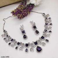 Aamrapali Glamour Silver Shine American Diamond Necklace Set