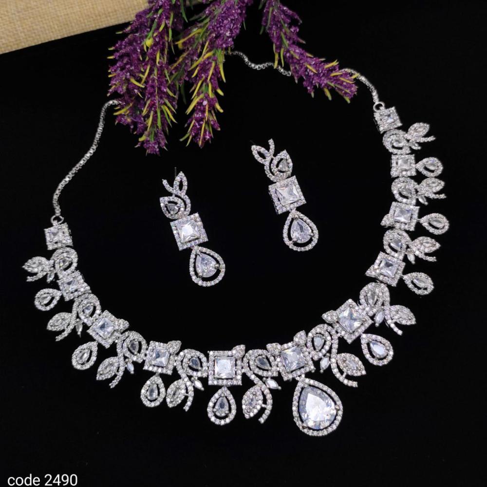 Aamrapali Glamour Silver Shine American Diamond Necklace Set
