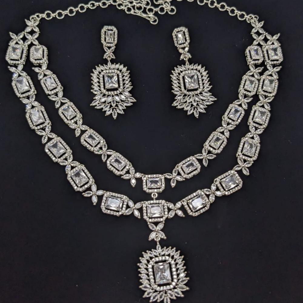 Aamrapali Glamour Silver Shine American Diamond Necklace Set