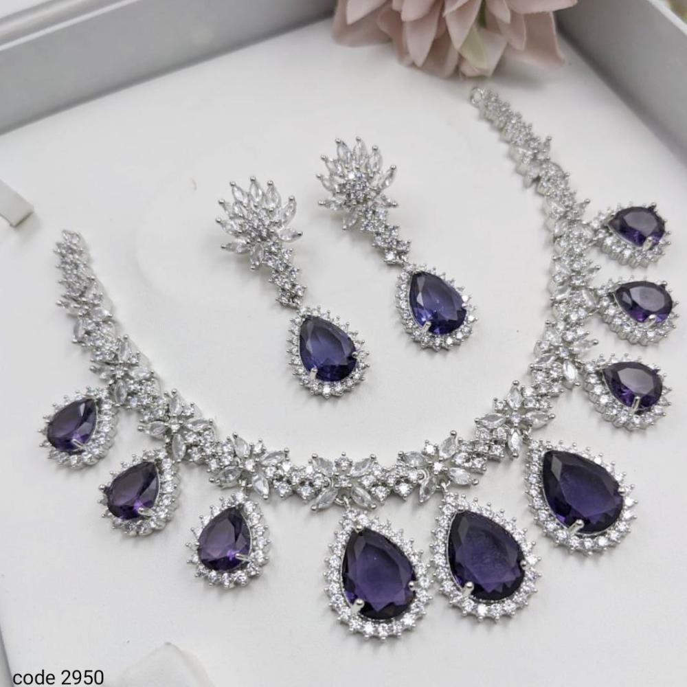 Aamrapali Glamour Silver Shine American Diamond Necklace Set