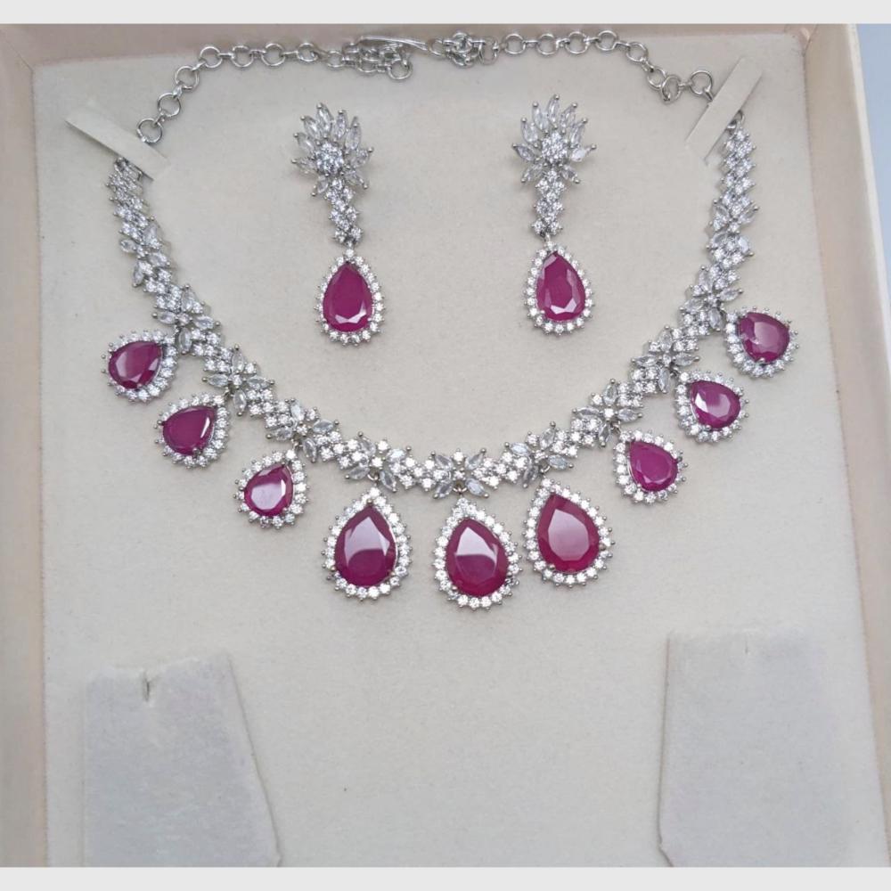 Aamrapali Glamour Silver Shine American Diamond Necklace Set