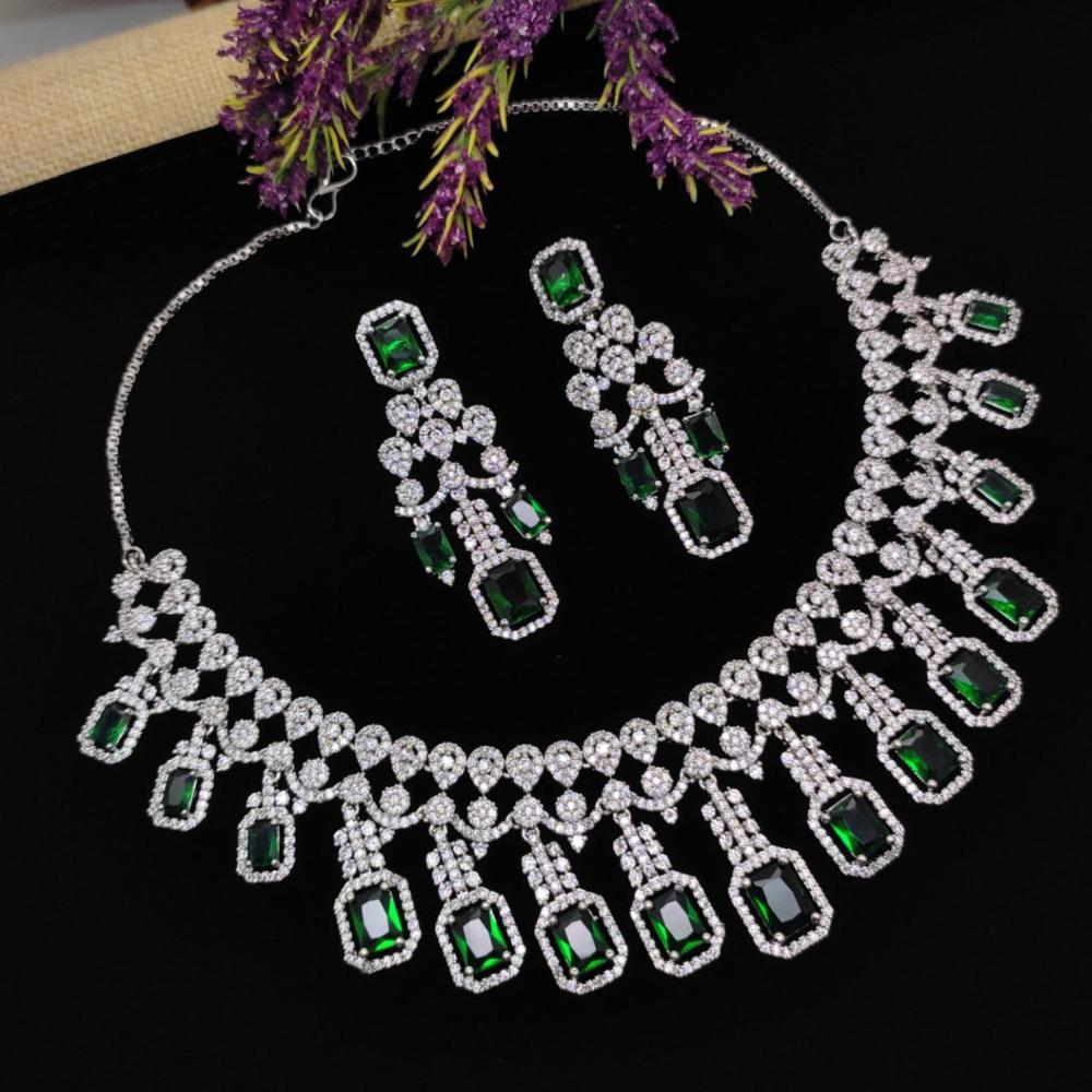 Aamrapali Glamour Silver Shine American Diamond Necklace Set