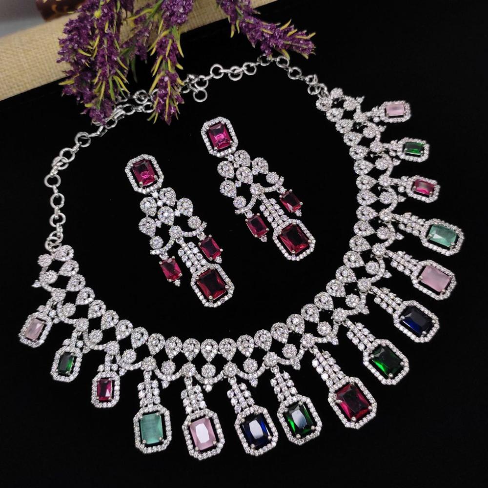 Aamrapali Glamour Silver Shine American Diamond Necklace Set