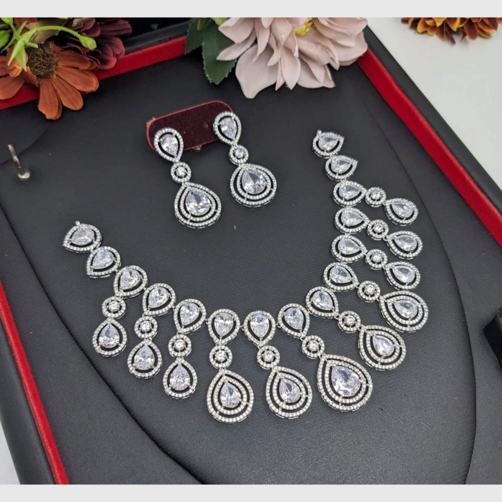 Aamrapali Glamour Silver Shine American Diamond Necklace Set