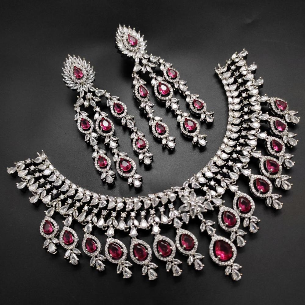 Aamrapali Glamour Silver Shine American Diamond Necklace Set