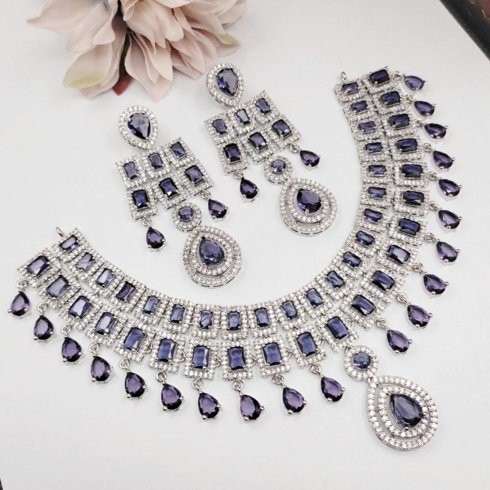 Aamrapali Glamour Silver Shine American Diamond Necklace Set
