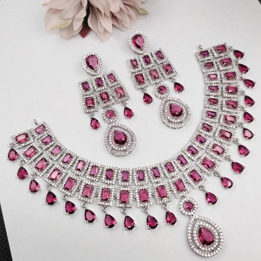 Aamrapali Glamour Silver Shine American Diamond Necklace Set