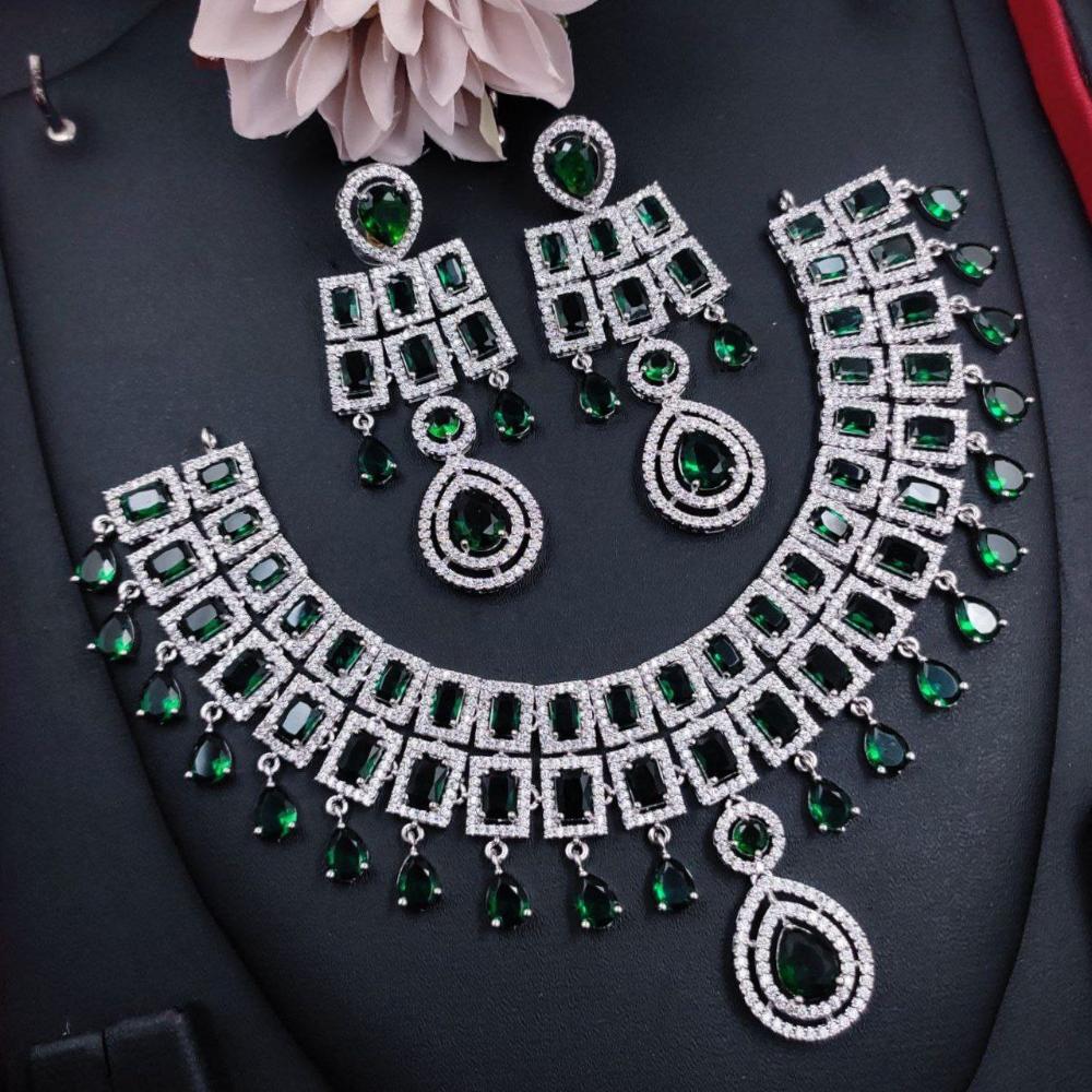 Aamrapali Glamour Silver Shine American Diamond Necklace Set