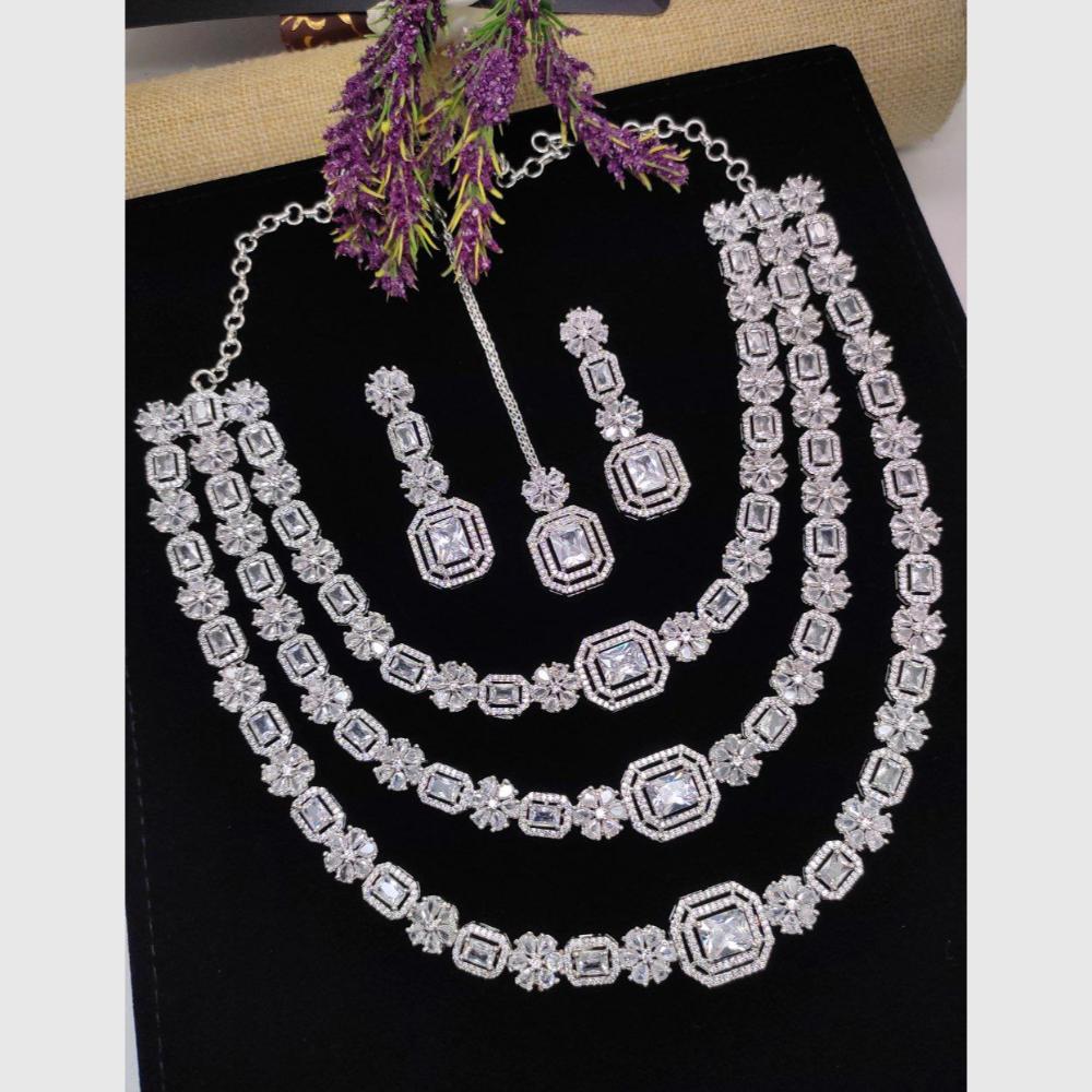Aamrapali Glamour Silver Shine American Diamond Necklace Set