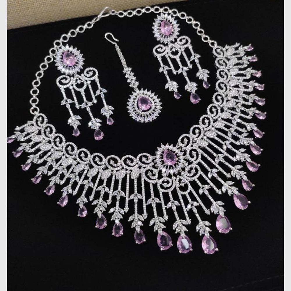 Aamrapali Glamour Silver Shine American Diamond Necklace Set