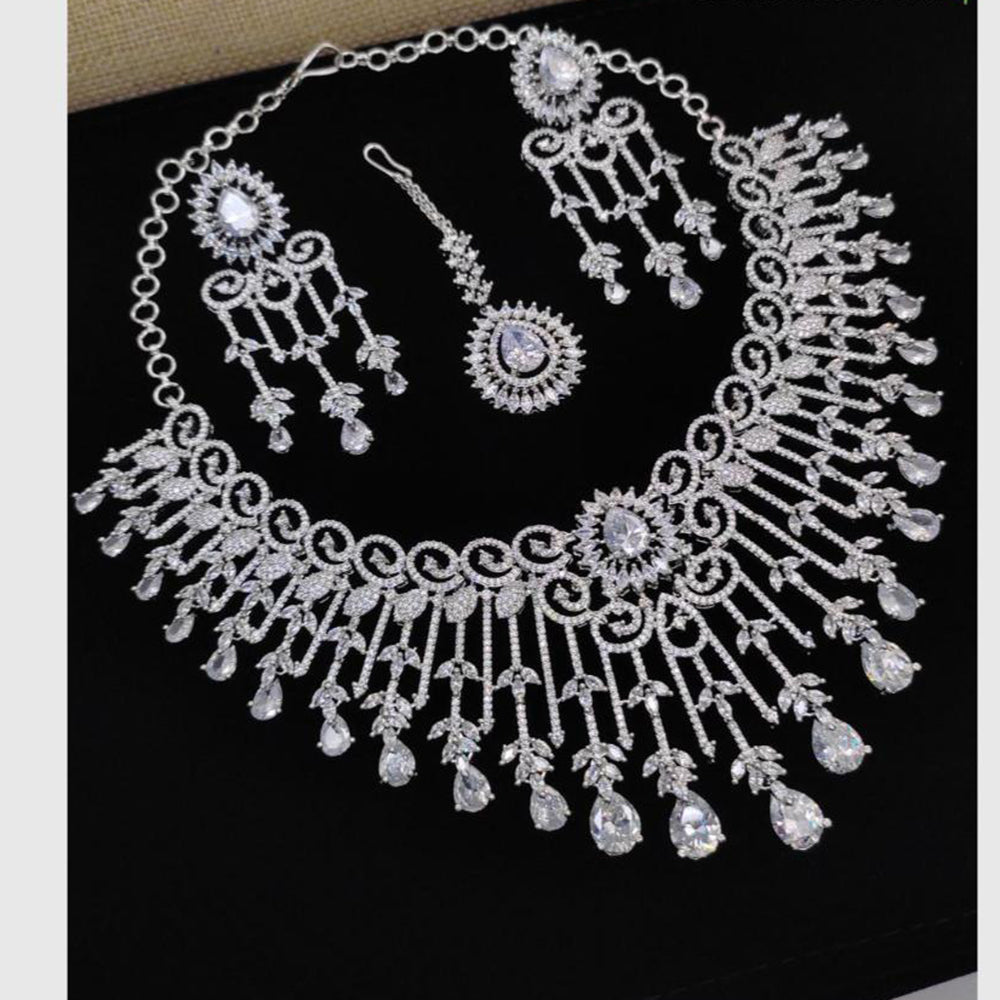 Aamrapali Glamour Silver Shine American Diamond Necklace Set