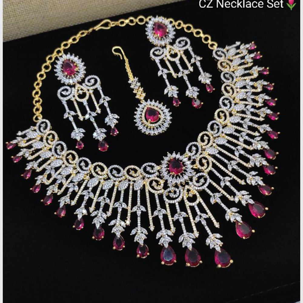 Aamrapali Glamour Silver Shine American Diamond Necklace Set