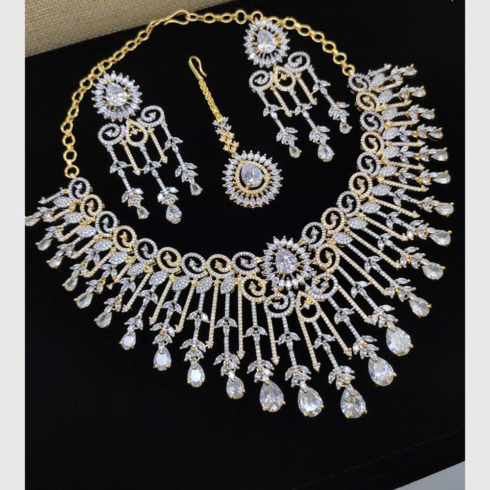 Aamrapali Glamour Silver Shine American Diamond Necklace Set
