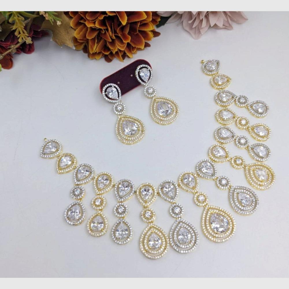 Aamrapali 2 Tone Plated American Diamond And Austrian Stone Necklace Set