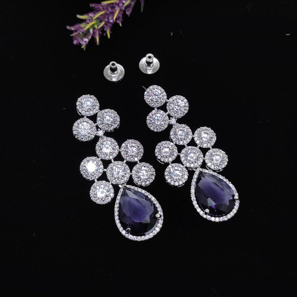 Aamrapali Silver Plated American Diamonds Dangler Earrings