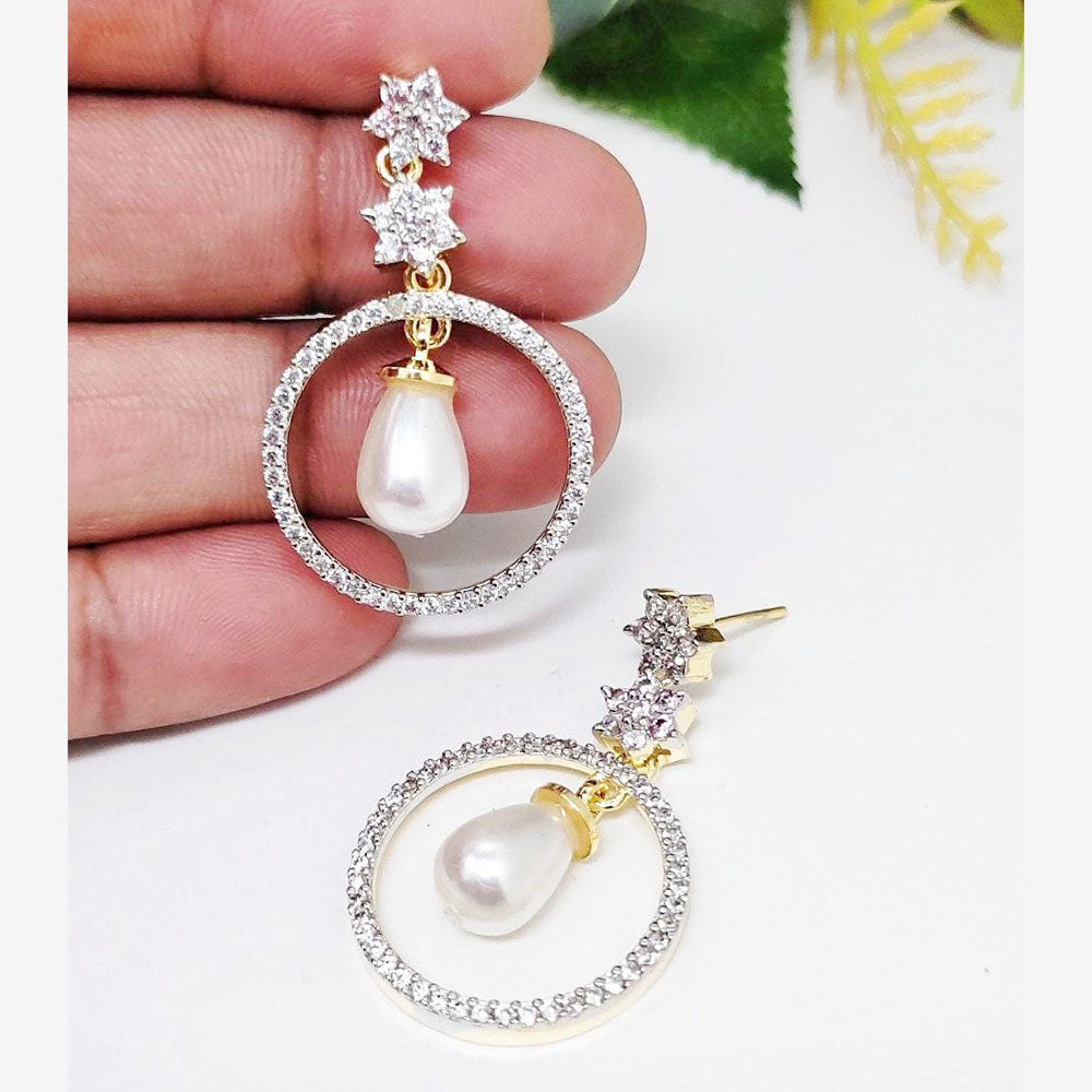 Aamrapali Silver Plated Pearl And Austrian Stone Dangler Earrings