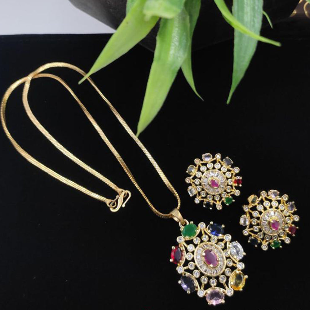 Aamrapali Elegant Gold Plated Dazzling American Diamonds Chain Pendant Set