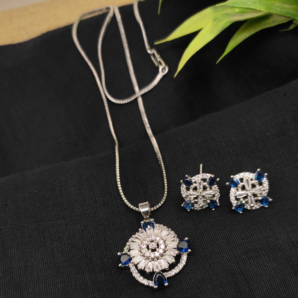 Aamrapali Elegant Silver Plated Dazzling American Diamonds Chain Pendant Set
