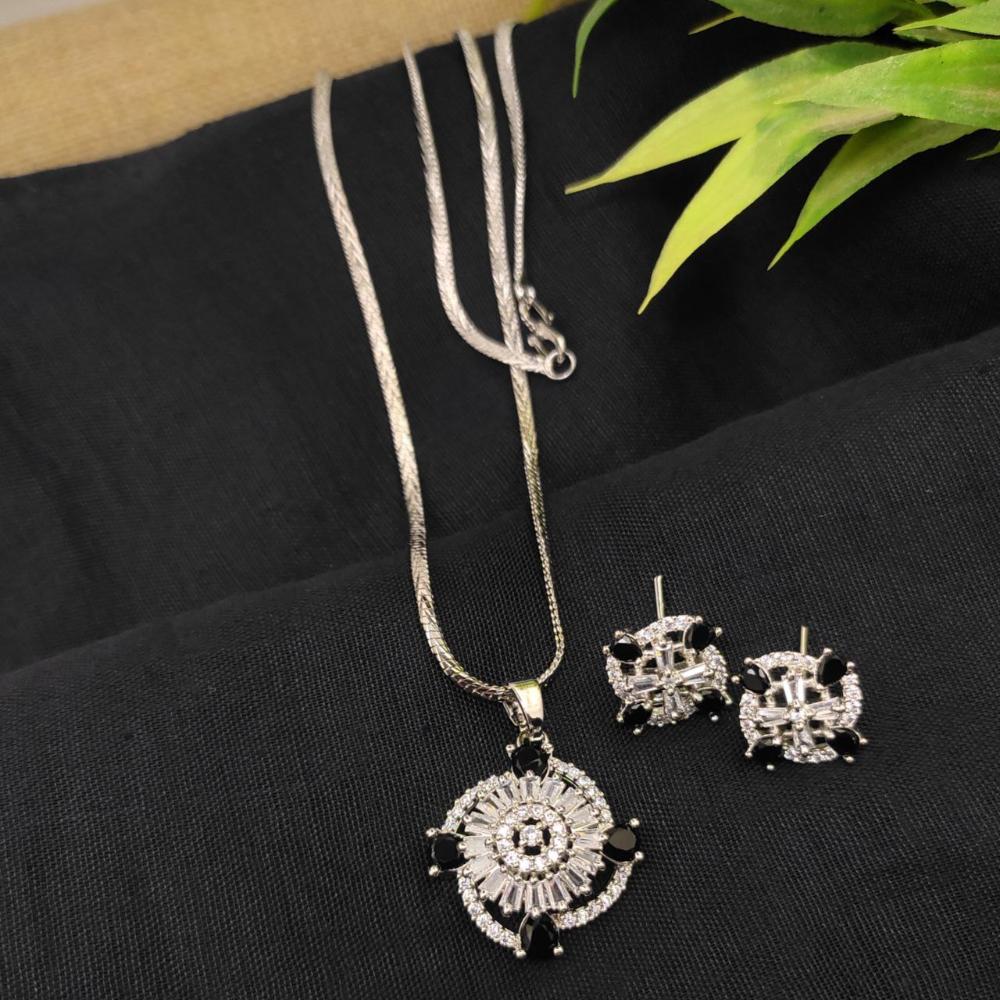 Aamrapali Elegant Silver Plated Dazzling American Diamonds Chain Pendant Set