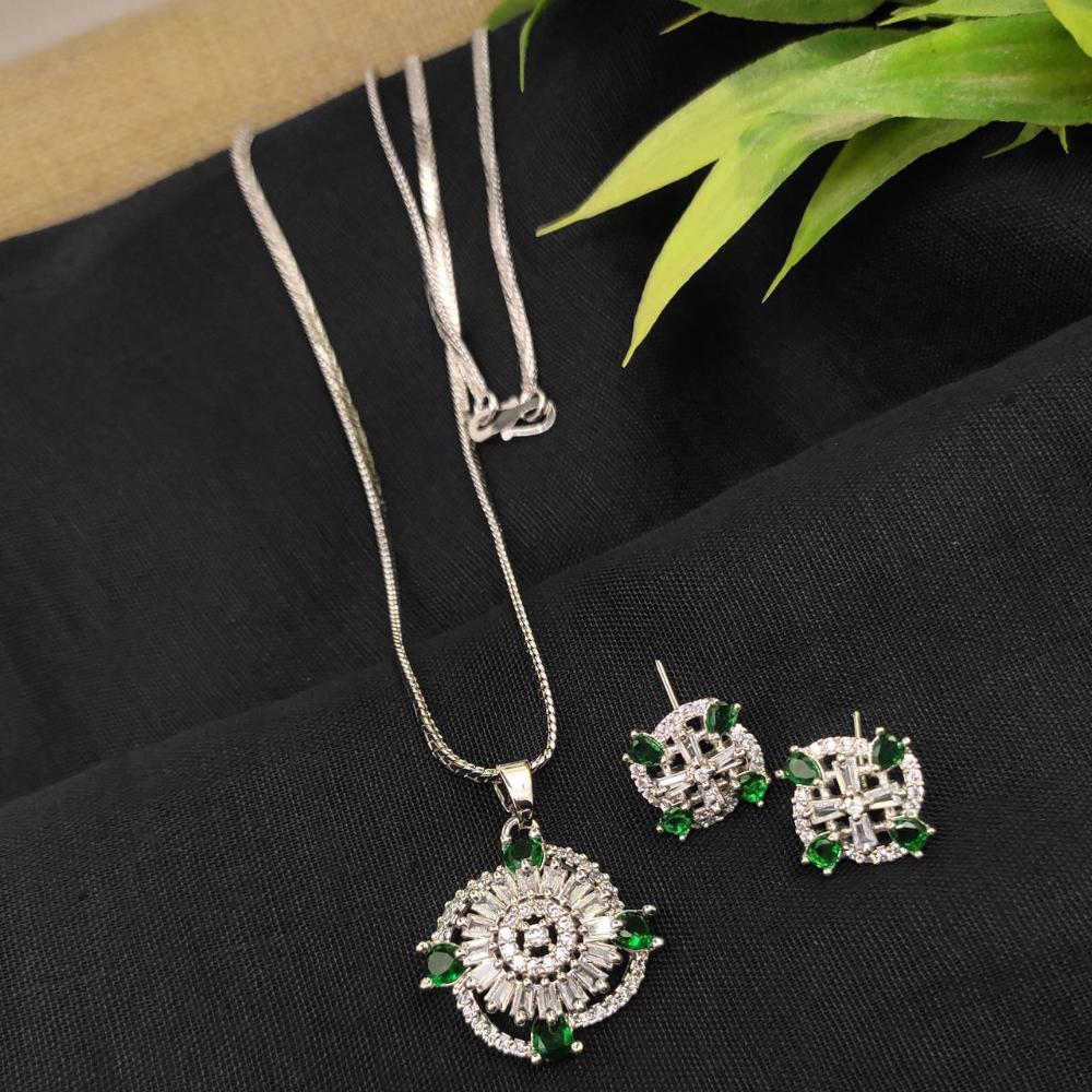 Aamrapali Elegant Silver Plated Dazzling American Diamonds Chain Pendant Set