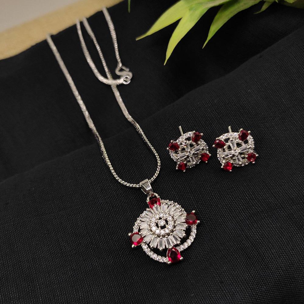 Aamrapali Elegant Silver Plated Dazzling American Diamonds Chain Pendant Set