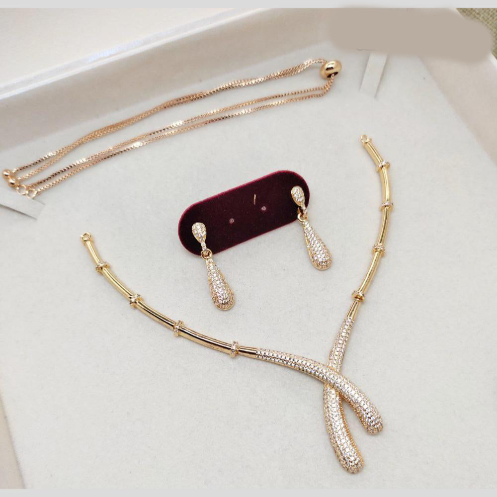 Aamrapali Glam Gold Plated Austrian Stone for Elegant Occasions Necklace Set