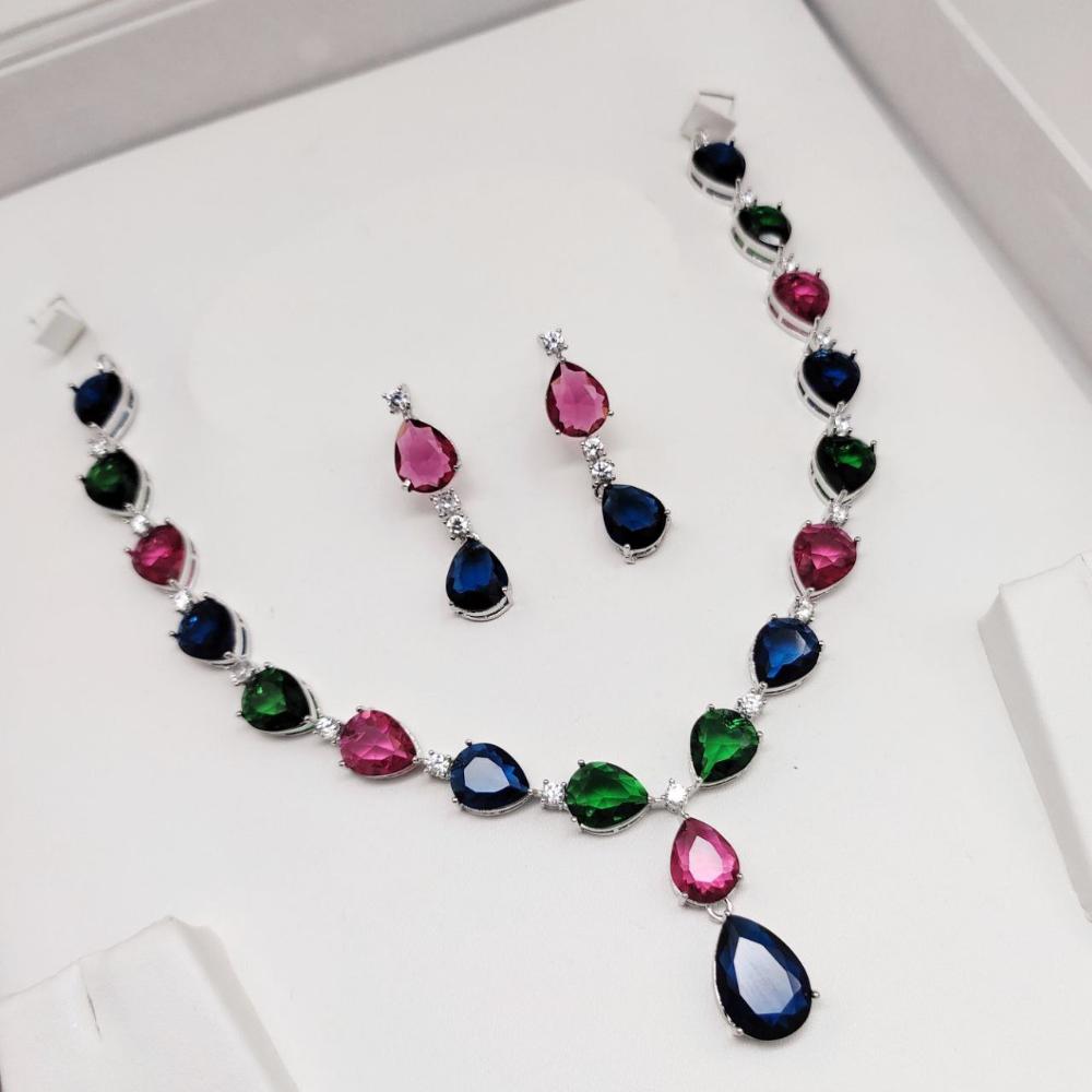 Aamrapali Glam Silver Plated American Daimonds Necklace Set