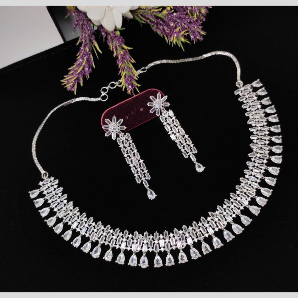 Aamrapali Glam Silver Plated American Daimonds Necklace Set