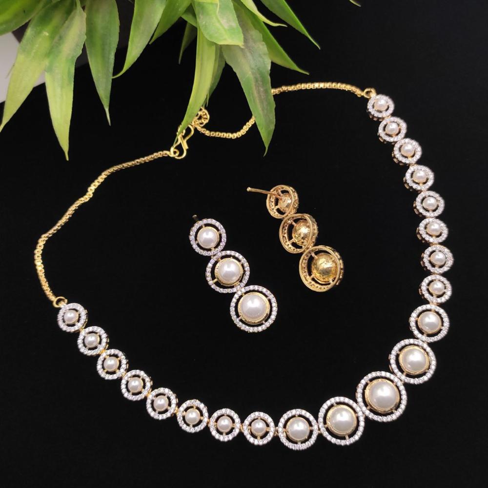 Aamrapali Glam Gold Plated Austrain Stone And Pearl Necklace Set