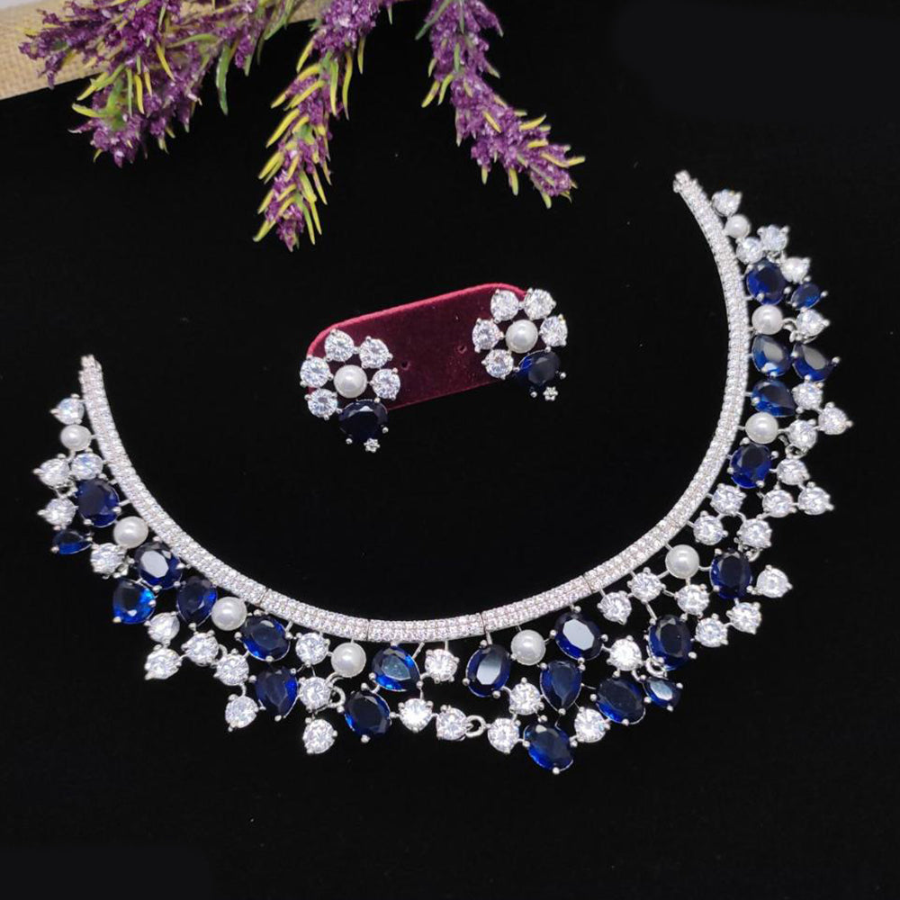 Aamrapali Glam Silver Plated American Daimonds Necklace Set
