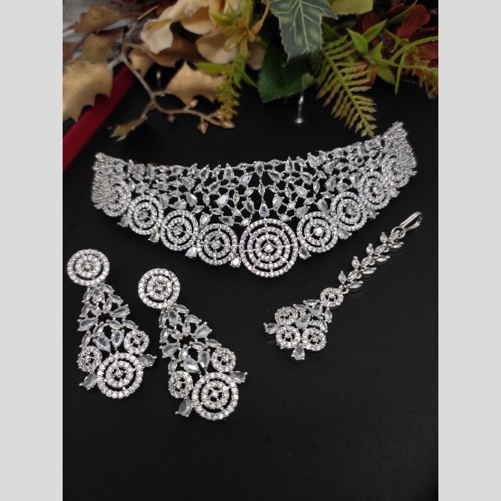Aamrapali Silver Plated American Daimonds Choker Necklace Set
